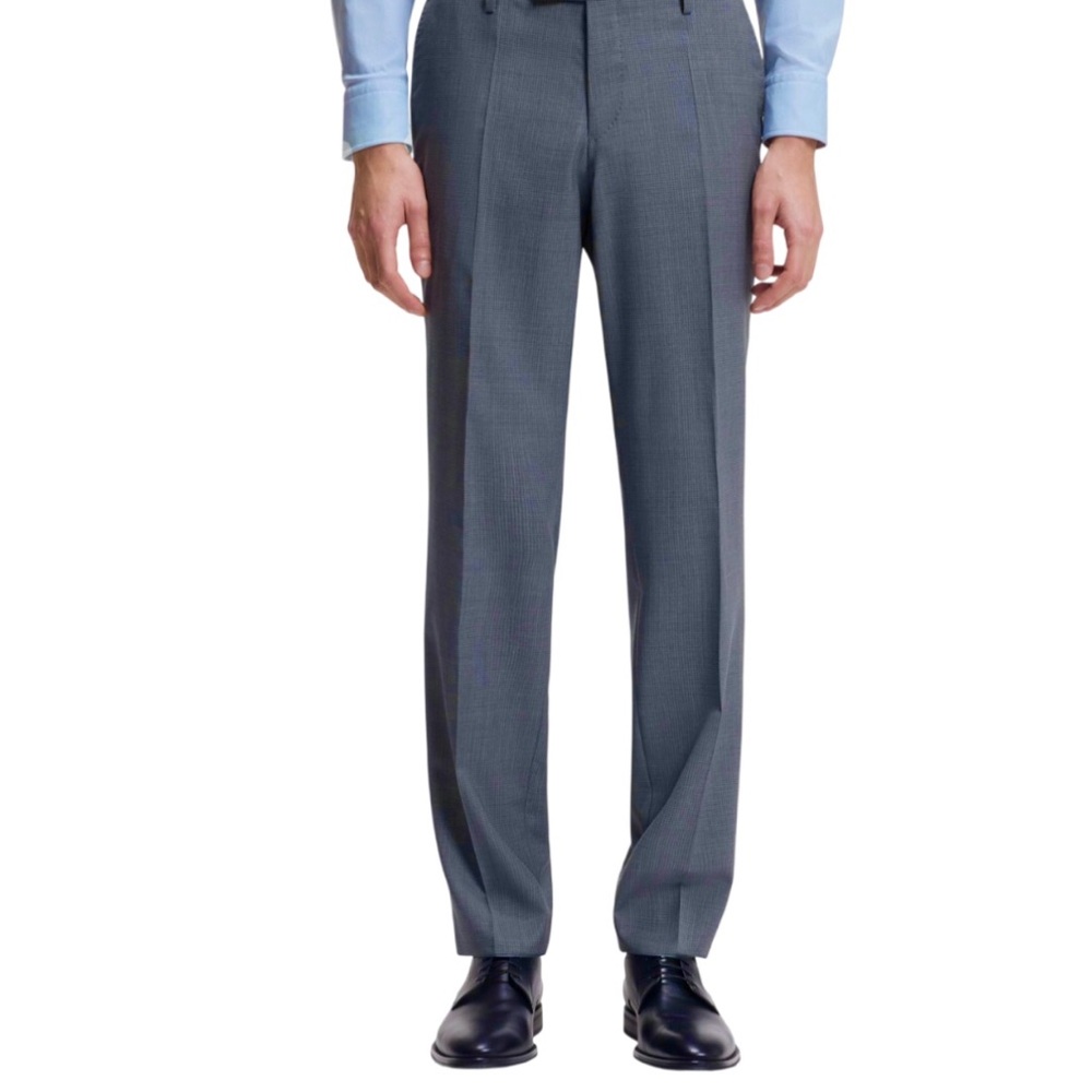 Hugo Boss Micro Pattern Wool Trousers Blue Gray Lightweight Size 38 Unhemmed